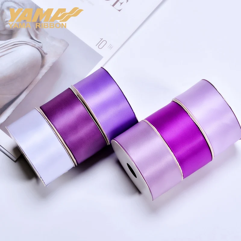 YAMA-Single Face Satin Ribbon, Purple Decoration, Handmade Rose Flowers Craft, 50mm, 57mm, 63mm, 75mm, 100Yards/lot