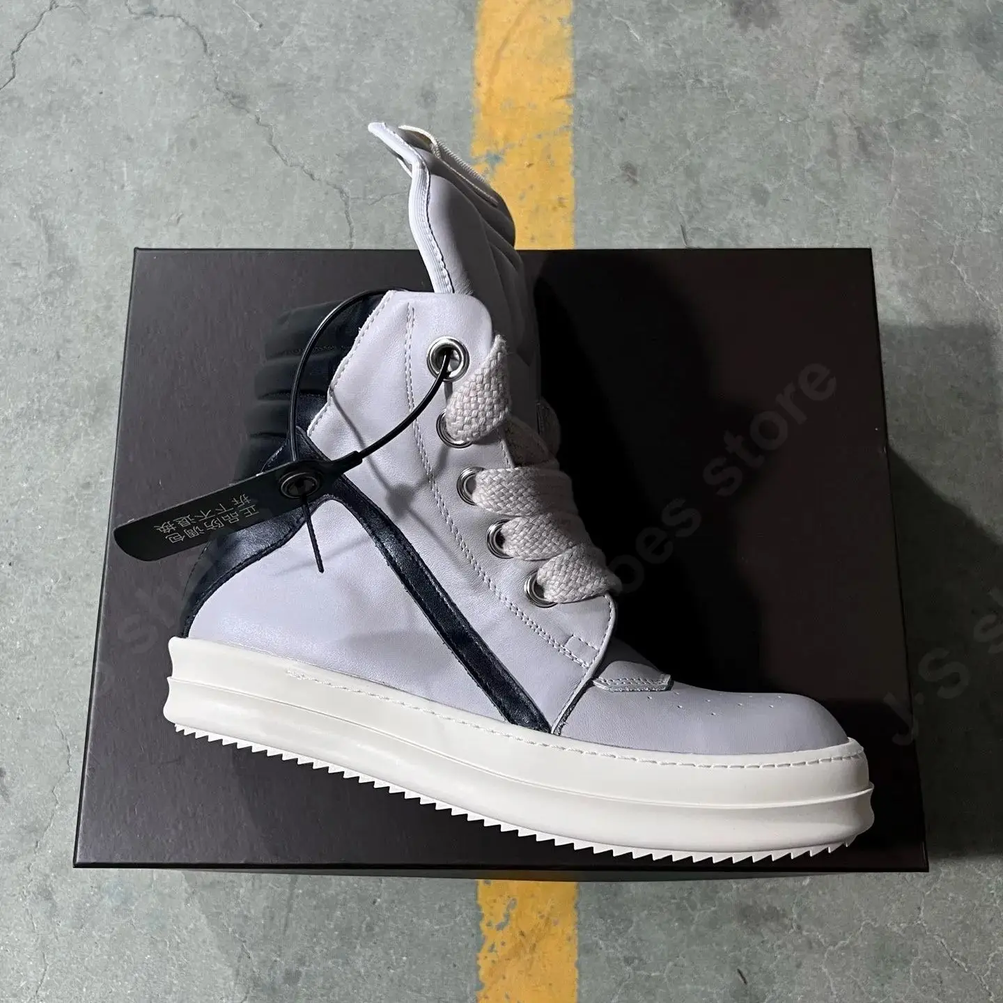 Luxury Brand Men Shoe Ricks Gray Leather Shoes Women Casual Shoe Owens Sneaker Jumbo Laces Ankle Boot ZIP Cowhide Sneakers Boots