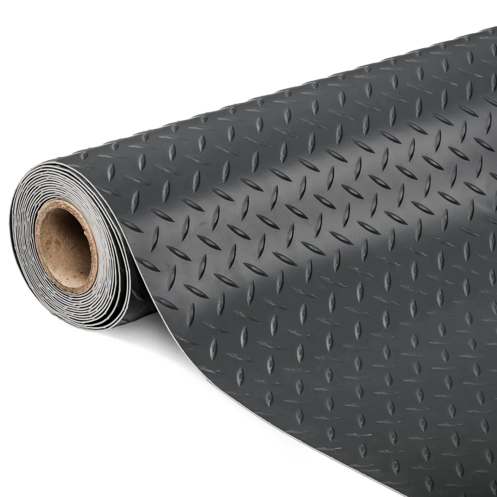 22 Fuß Garagenbodenmatte, Diamantplatte, PVC-Bodenbelag, rutschfest, wasserdicht, Schwarz