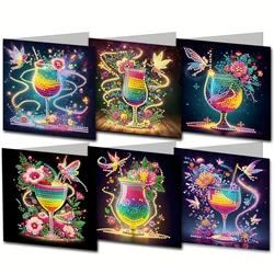 6 Pieces Diamond Painting Set - Cup Theme Greeting Card, Blessings and Wishes, Unique Design by Mark Sai