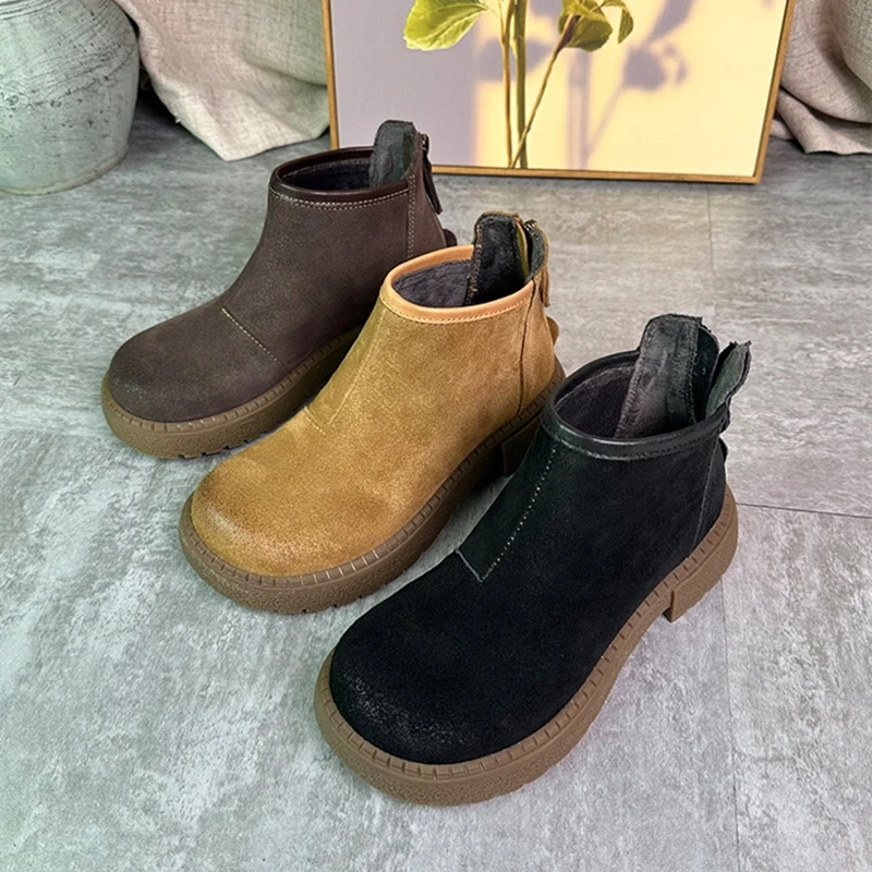 

AIYUQI Women's Ankle Boots Genuine Leather 2025 New Women Booties Vintage Fur Non-slip Large Size Short Female Boots