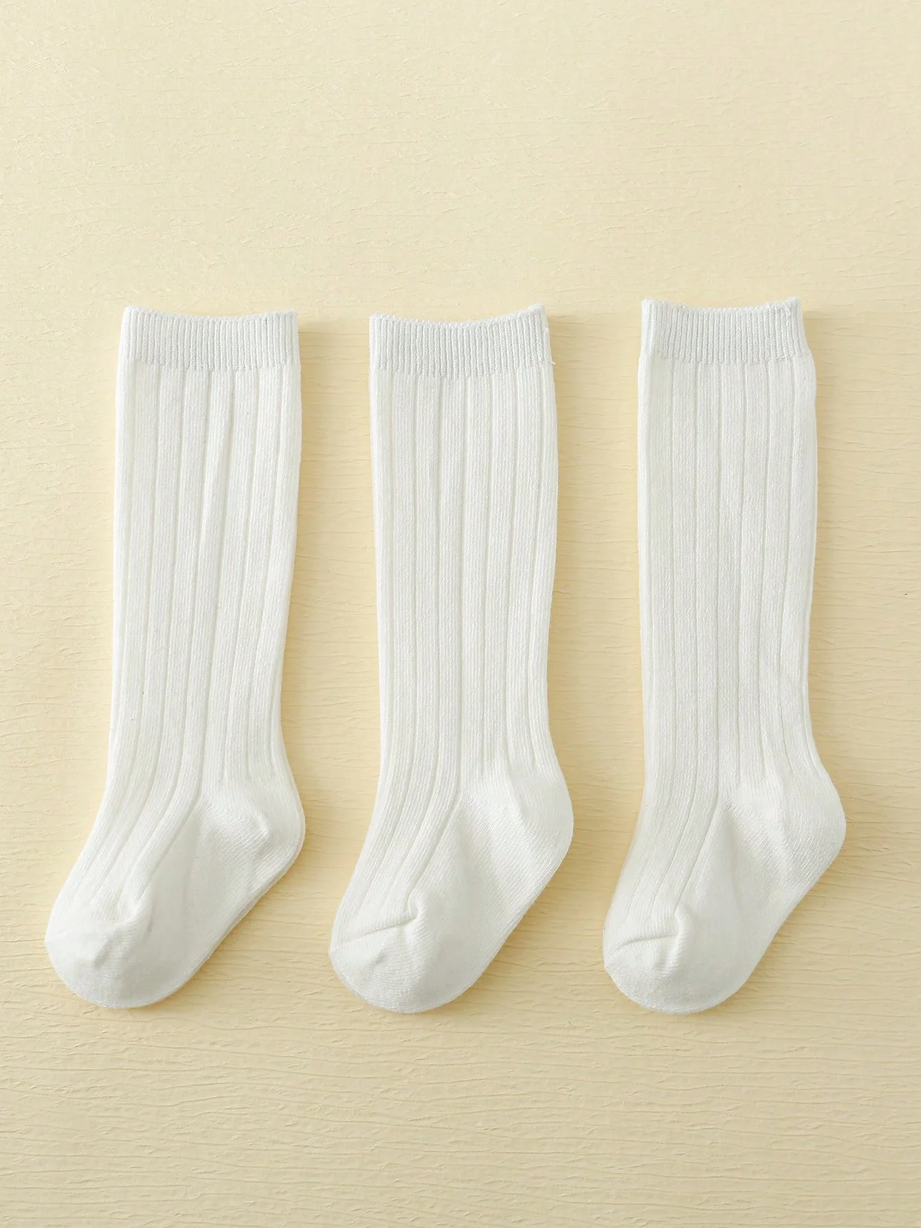 3 Pairs of Baby Socks 0-8 Years Striped High Knee Cotton Soft Kids Socks Set for Boys Girls Toddler Non-Slip White Children Socks