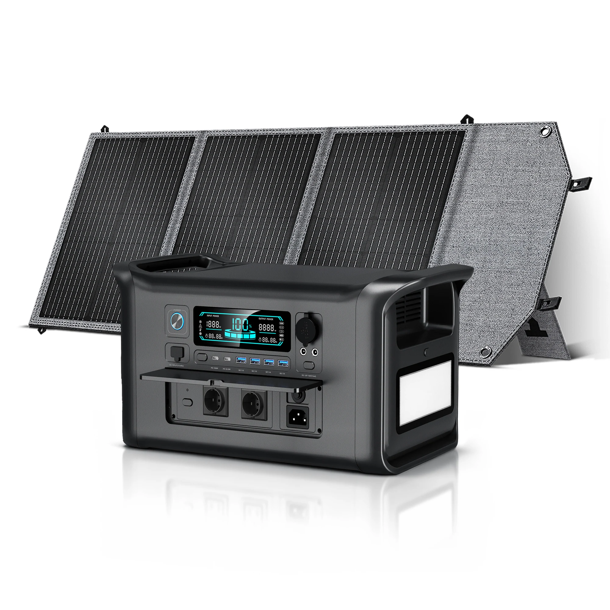 CTOLITY 1800W draagbare zonnegeneratorset met 100W zonnepaneel 1024WH LiFePO4 batterij UPS Power Station back-upstroomvoorziening