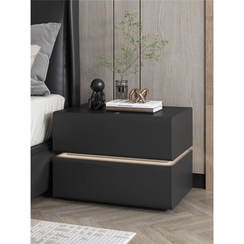 Solid wood bedside table simple modern light luxury Internet celebrity intelligent suspension black master bedroom hanging cabin