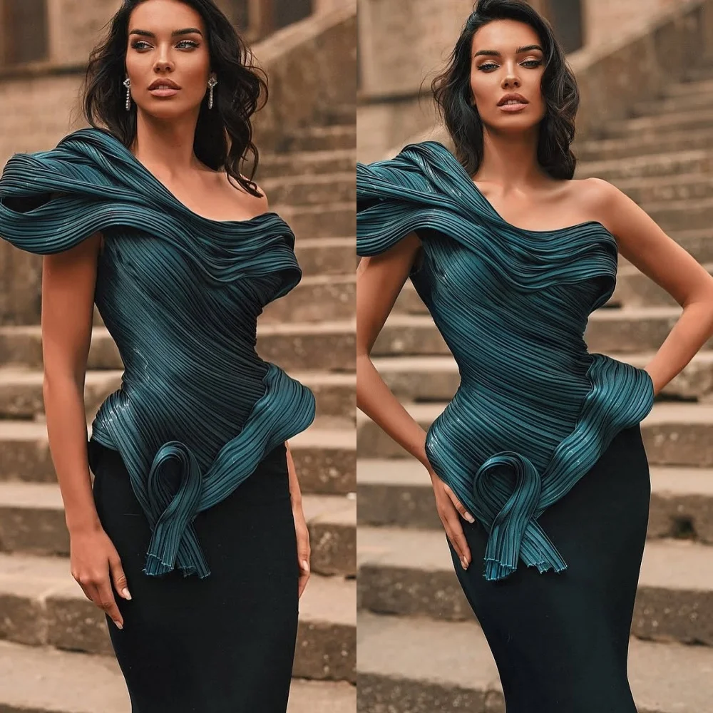 

Customized Exquisite One Shoulder Sleeveless Evening Dress Luxury Green Mermaid Prom Dresses Temperament Special Occasion Gowns