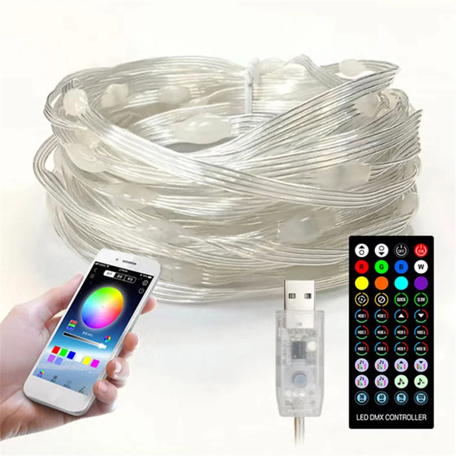 100/200 المصابيح الذكية BT الجنية أضواء App التحكم USB عن بعد RGB شجرة عيد الميلاد وميض سلسلة أضواء للحزب الزفاف حديقة ديكور