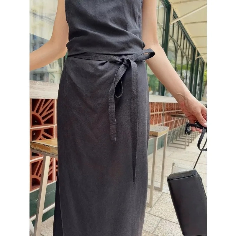 فستان بأكمام قصيرة للنساء في شمال أوروبا، بسيط وكسول للتنقل، مع طيات وتنورة طويلة بأربطة، خريف 2025 #6