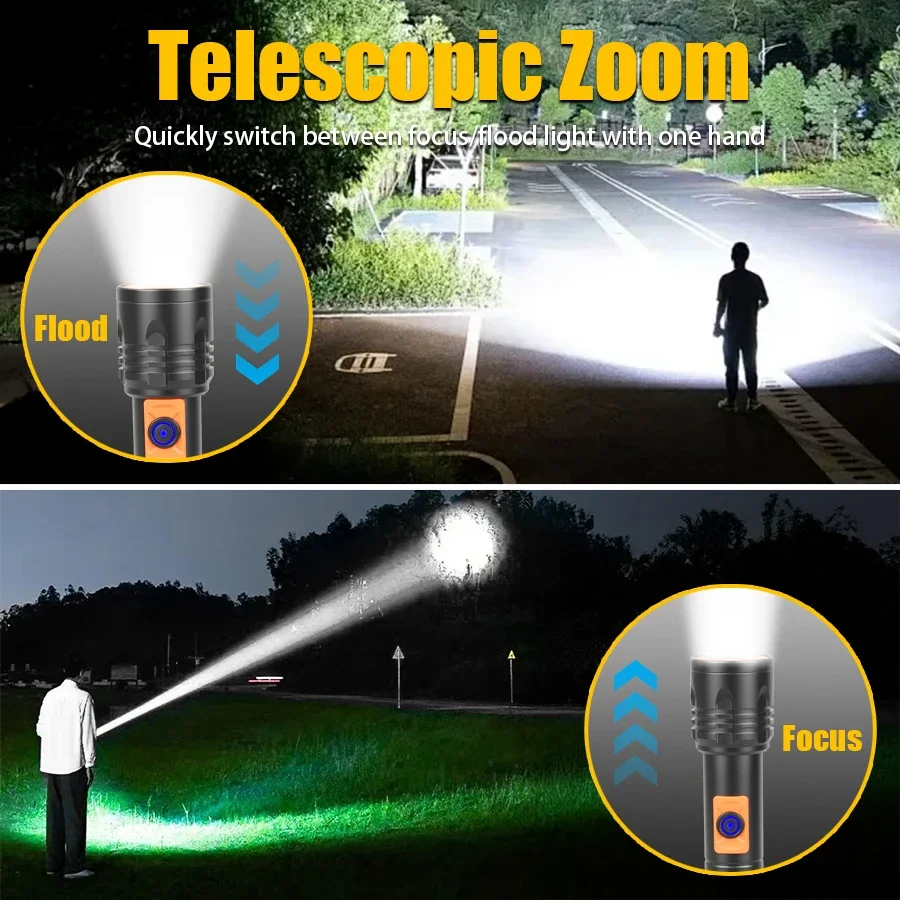 Nieuwste oplaadbare LED-zaklamp Draagbare aluinlegering Veiligheidslicht Outdoor Zoombare waterdichte tactische zaklamp voor kamperen