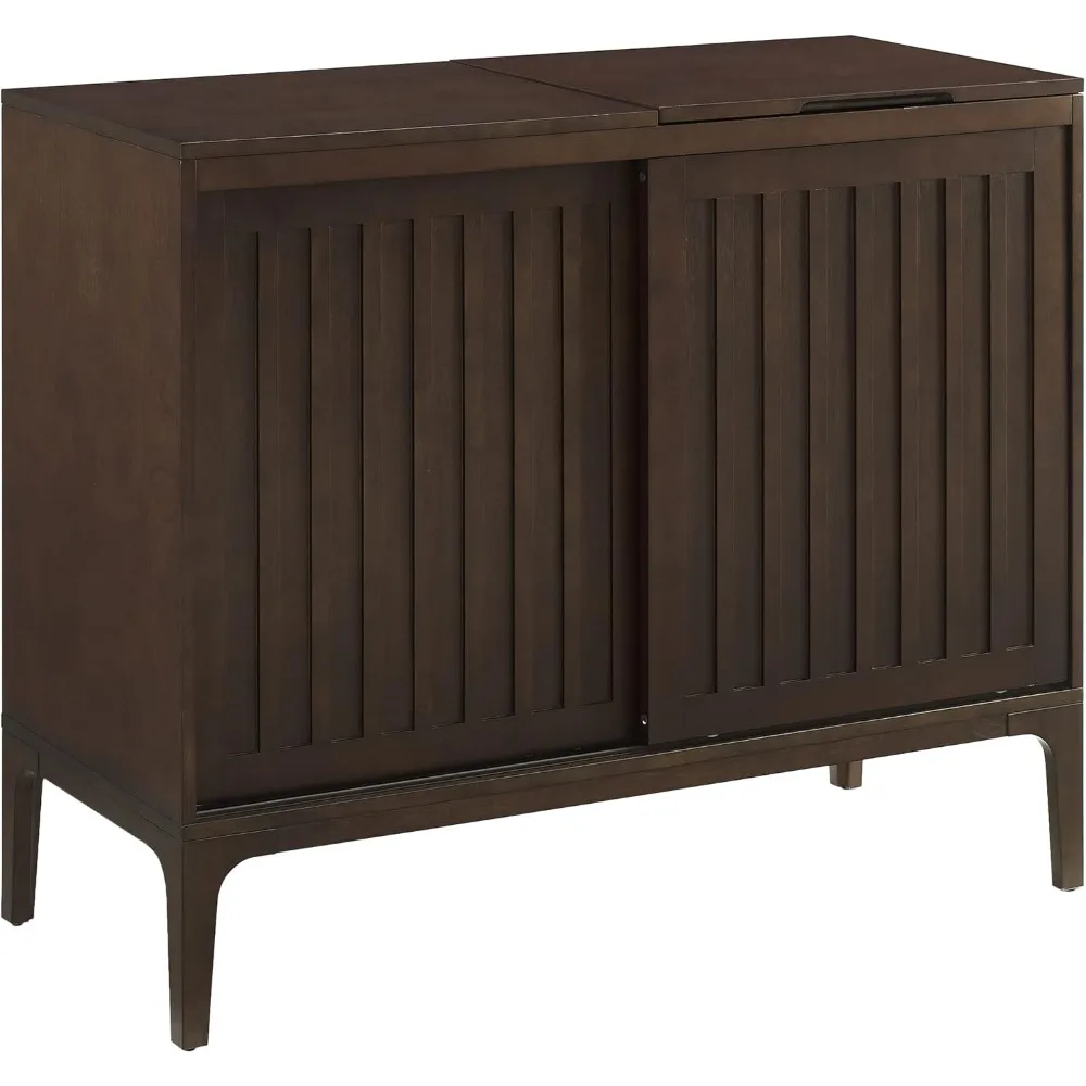 Console and Record Player Stand with Storage for Vinyl Records, Dark Brown