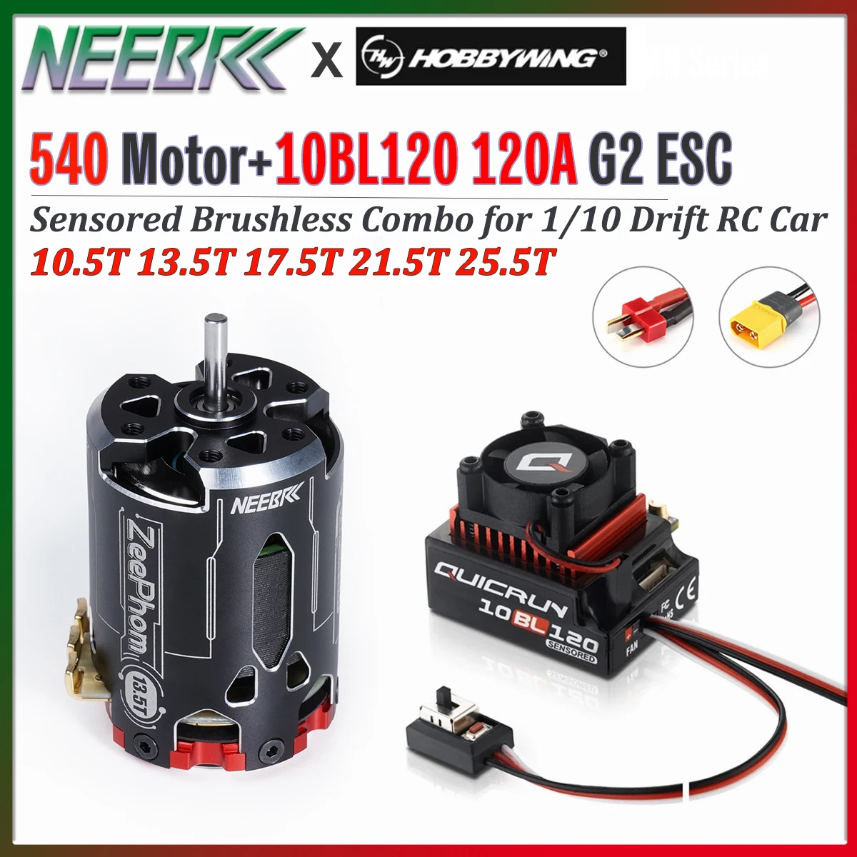 Hobbywing QUICRUN 10BL120 120A ESC Zeephom 540 10.5T 17.5T 25.5T Motor Sensorgesteuertes Brushless-Combo für Wettbewerbe 1/10 1/12 RC Auto