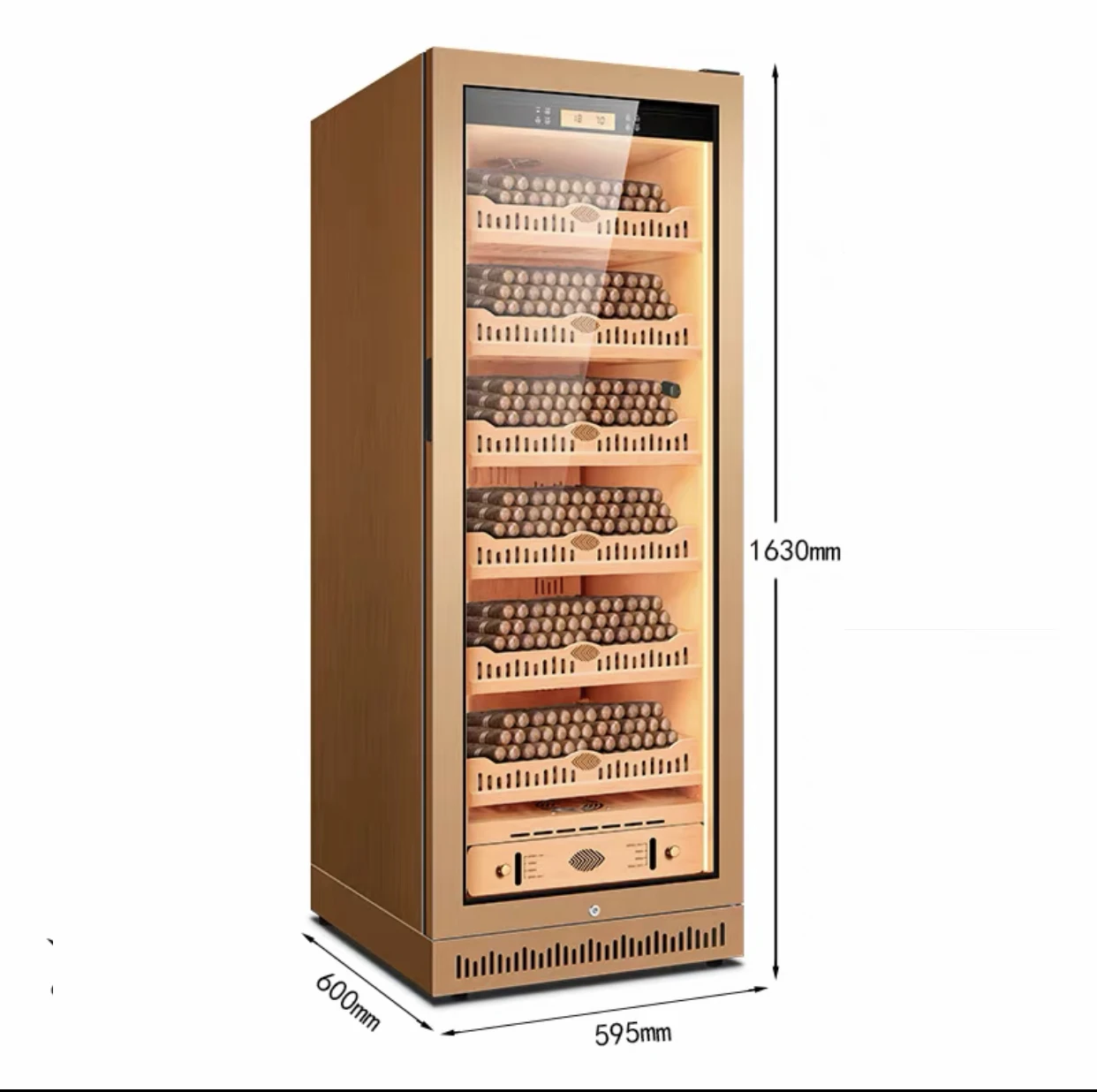 

2026 Роскошный золотой цвет 1200, охладитель для сигар, противозапотевающая стеклянная дверь, аммиак, удаление испанского кедрового дерева, вкладыш для сигар, хьюмидор