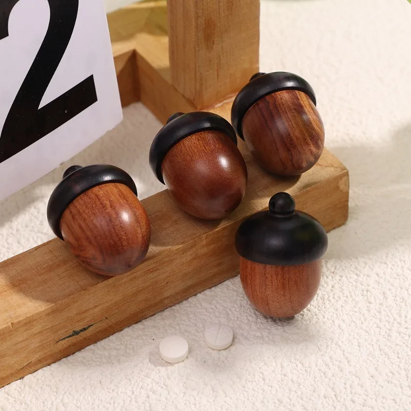 Mini Wood Medicine Pill Box Openable Rescue Tablets Case Portable Storage Sealed Boxes Container DIY Acorn Wooden Locket Pendant