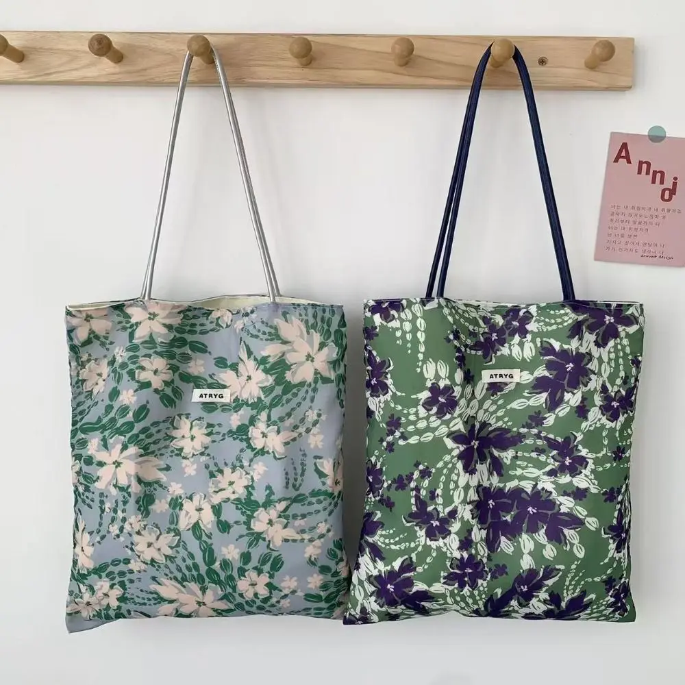 Canvas Lined Floral Shoulder Bag Floral Print Ladies Casual Casual Tote Handbag Large Capacity Canvas Underarm Bag