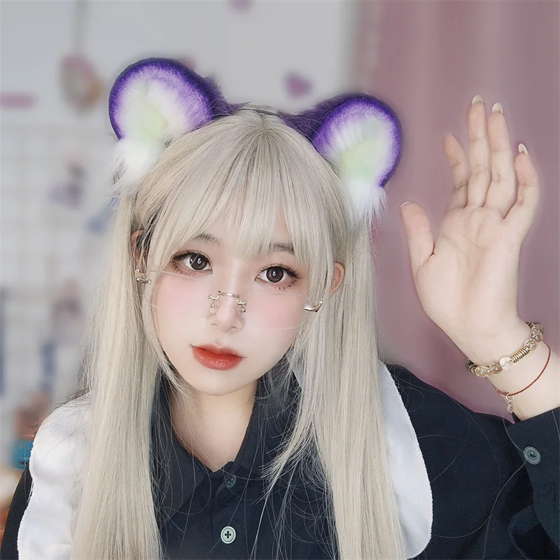 

Faux Fur Purple Animal Headband Hamster Plush Round Ears Cosplay Hair Clips Night Party Cosplay Prop Anime Lolita Hairband