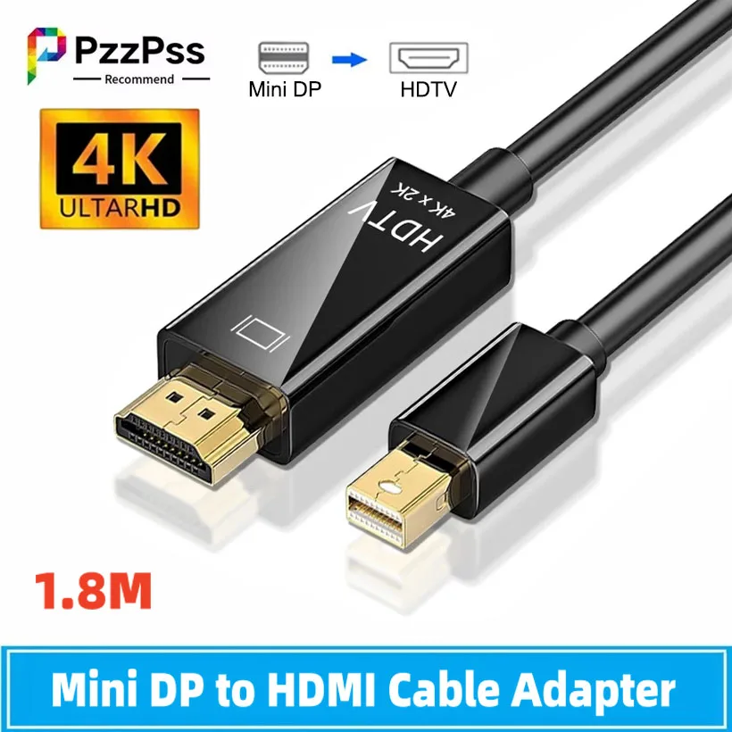 1.8M 4k Mini DP to HDMI-compatible Cable Adapter for MacBook Pro Air Mini DisplayPort Thunderbolt to HDMI Converter Cable