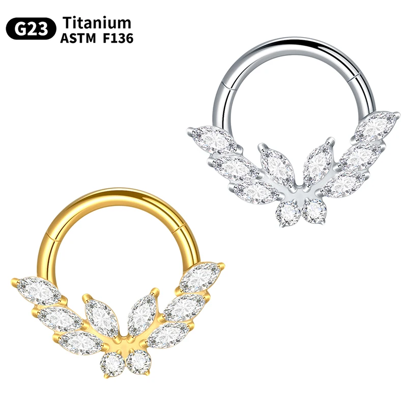

1PC Titanium Ear Piercing Marquise CZ Hinged Segment Nose Ring Cartilage Hoops Women Rook Septum Clicker Piercing Body Jewelry