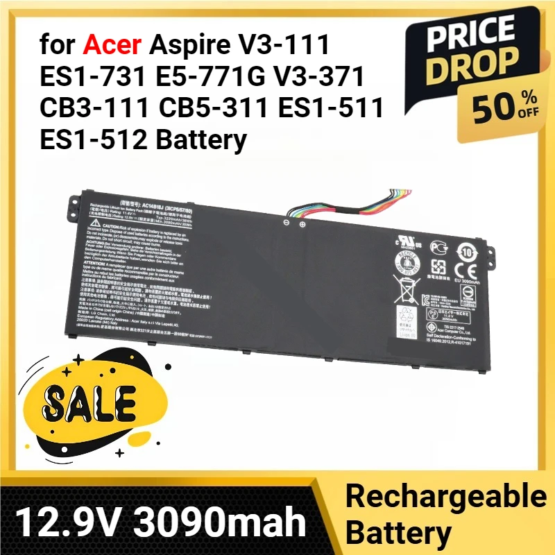 

12.9V 3090mah Laptop Batteries AC14B8K for Acer Aspire V3-111 ES1-731 E5-771G V3-371 CB3-111 CB5-311 ES1-511 ES1-512 Battery