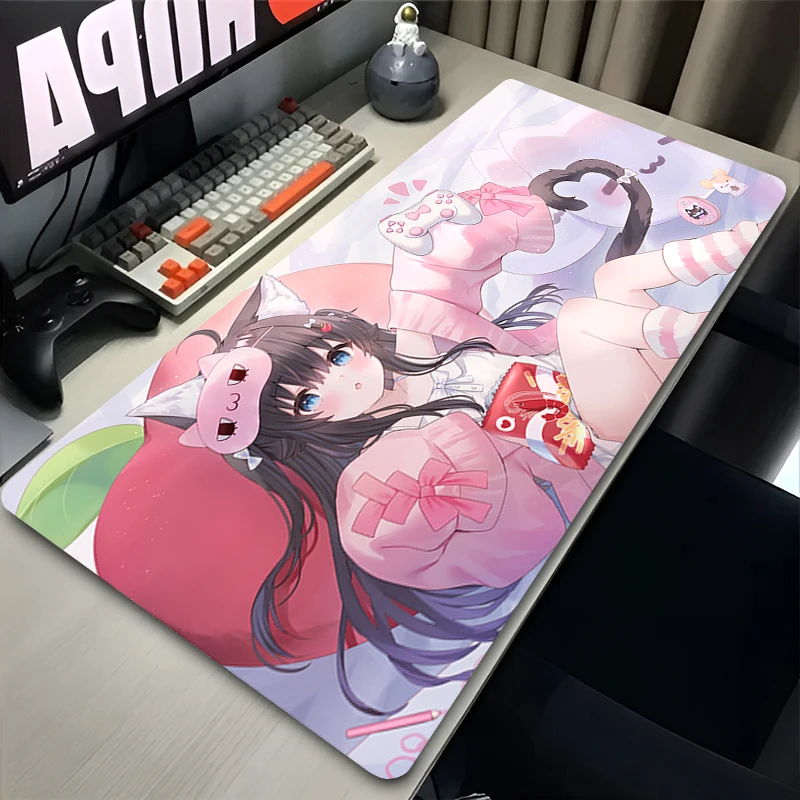 Mouse Pad anti-slip Durable Desk Mat Offices PC Accessories Keyboard Pad Laptop Cat Ears Anime Girl