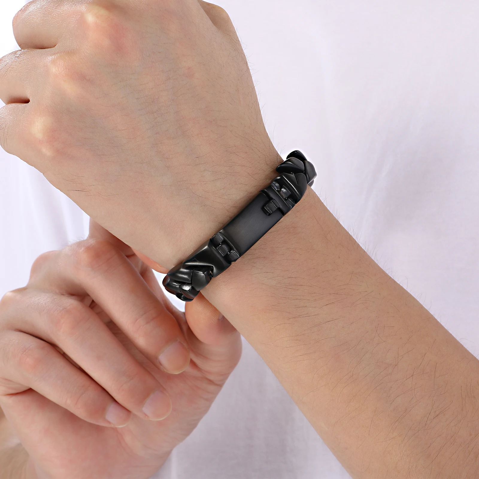 Fongten 11mm Trendy Men's Stainless Steel Brushed Wheat Chain Bracelet Innovation Chain Fashion Jewelry Banquet Gifts