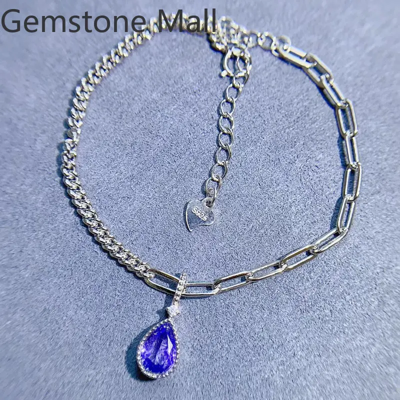 

Design Style Tanzanite Bracelet for Woman 925 Silver 5*7mm 0.6ct 100% Natural Tanzanite Bracelet with 3 Layers 18K Gold Plating