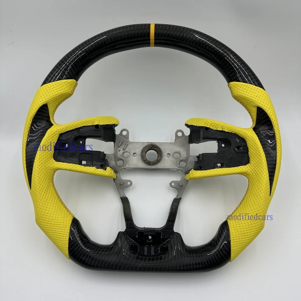 

Custom D-type Yellow Perforated Leather CF Steering Wheel For 2016-2021 Honda Civic 10th GEN
