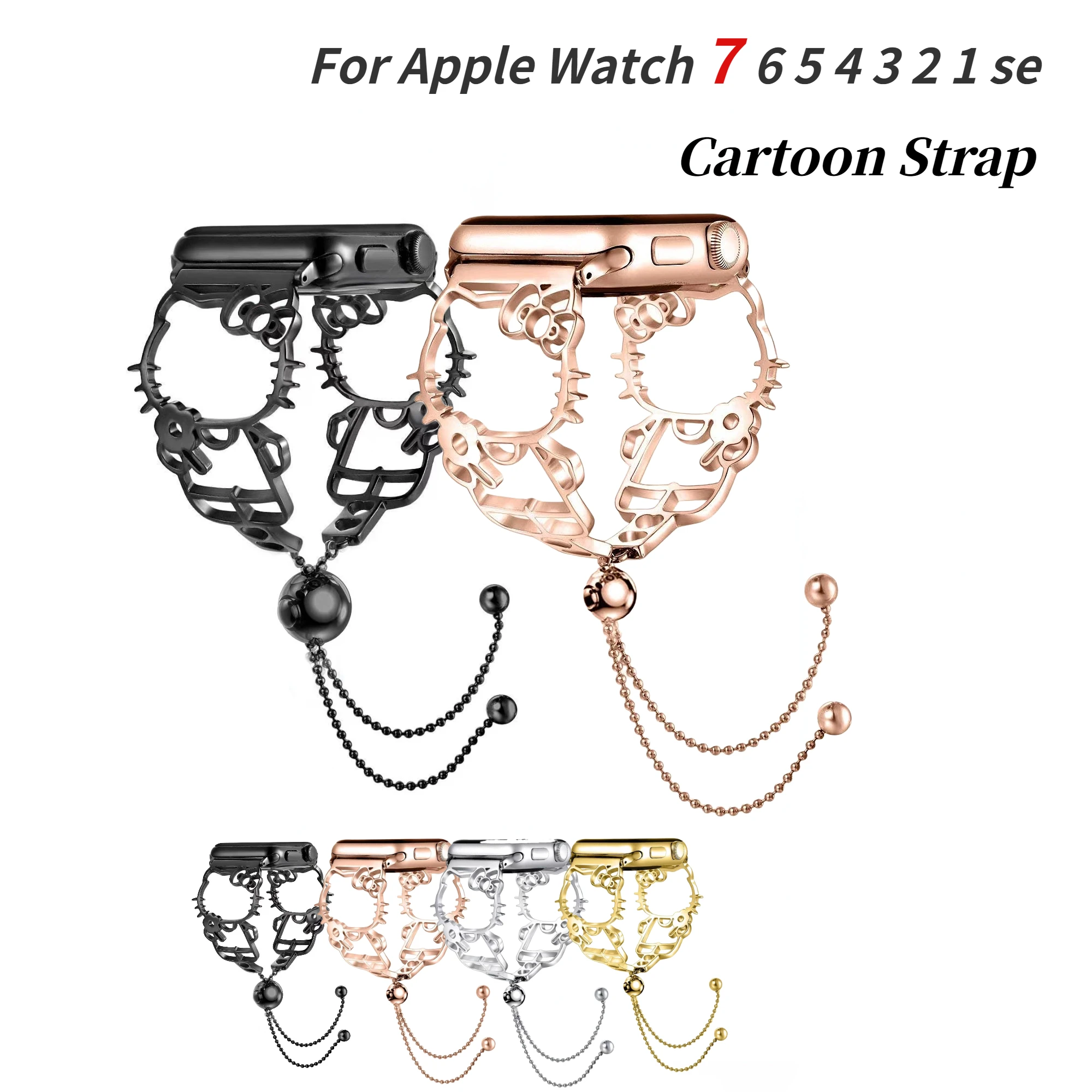 Metal Strap For Apple watch 45mm 41mm 44mm 42mm 40mm 38mm Women Bracelet Cartoon Belt For iWatch Series 7 6 5 4 3 2 1  SE Correa