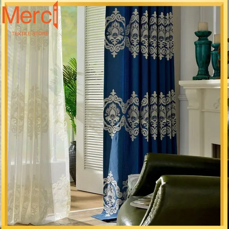 Merci StoreCotton Linen Embroidery Texture Window Curtain Suitable For Living Room Bedroom Multi-color Optional Customize Soft D