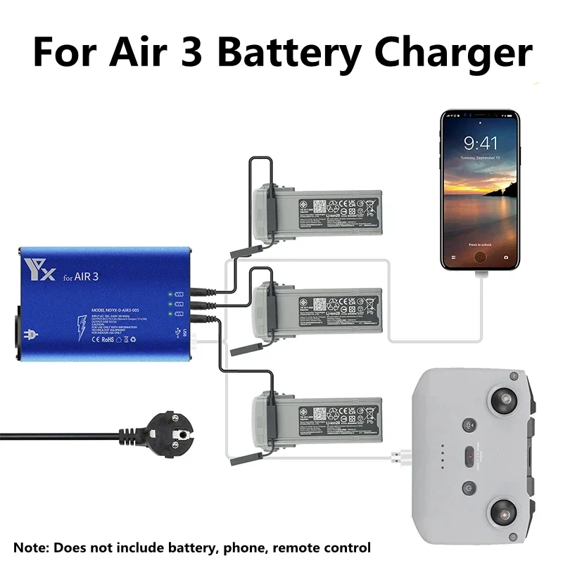 For Air 3 Battery Charger 3-in-1 Charger USB Charger Can Charge 3 Batteries Simultaneously