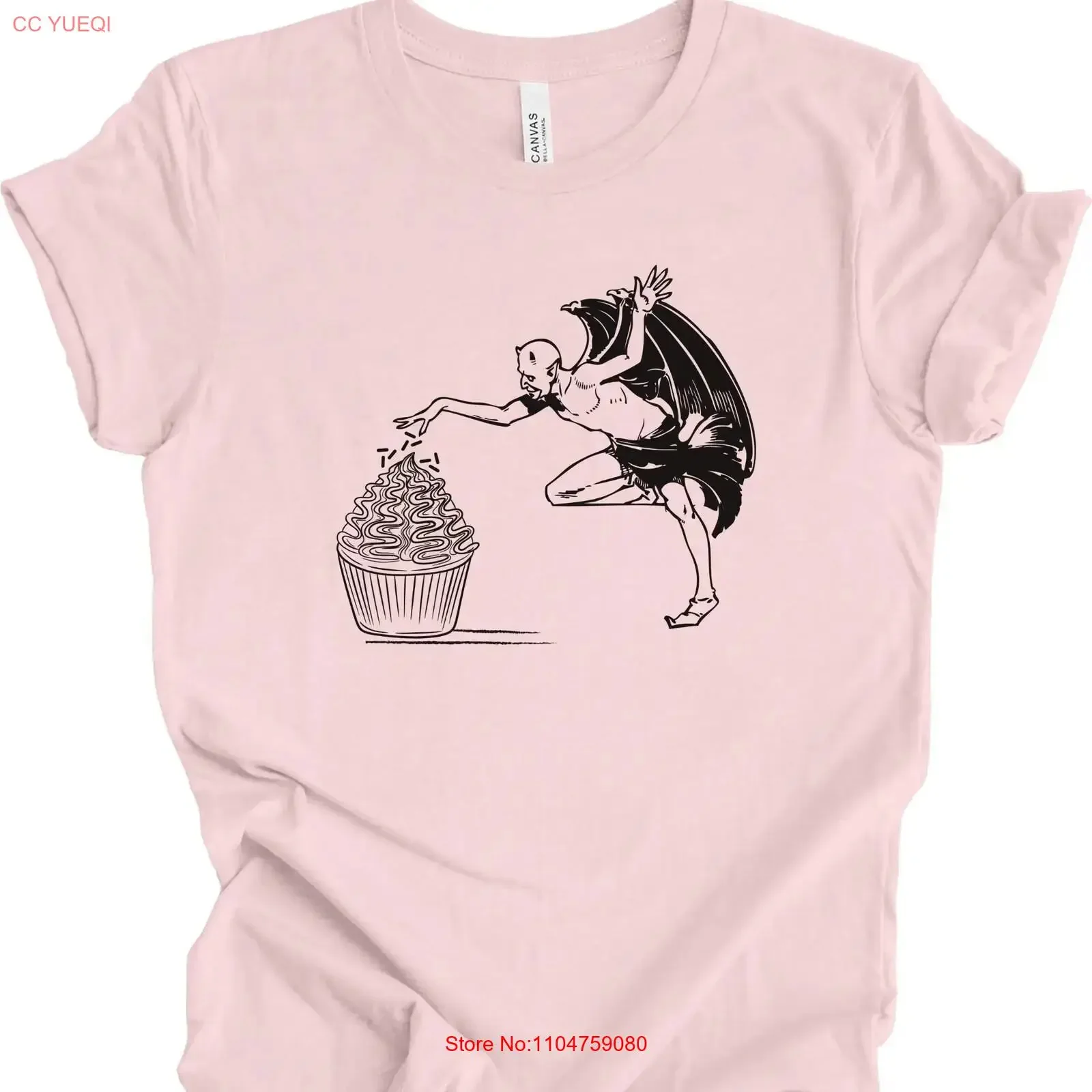 T Shirt Cupcake Devilish Funny Devil for Foodie Cute Bakery Dessert Lover Baker Whimsical Sugar vintage Washed Versatile Unisex