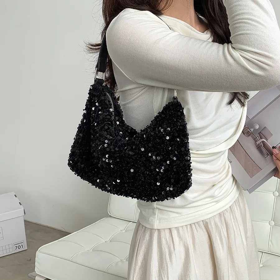 LEFTSIDE Small Sequins Underarm Bags for Women 2023 Designer Korean Fashion Evening Party Handbags and Purses Trend Shoulder Bag