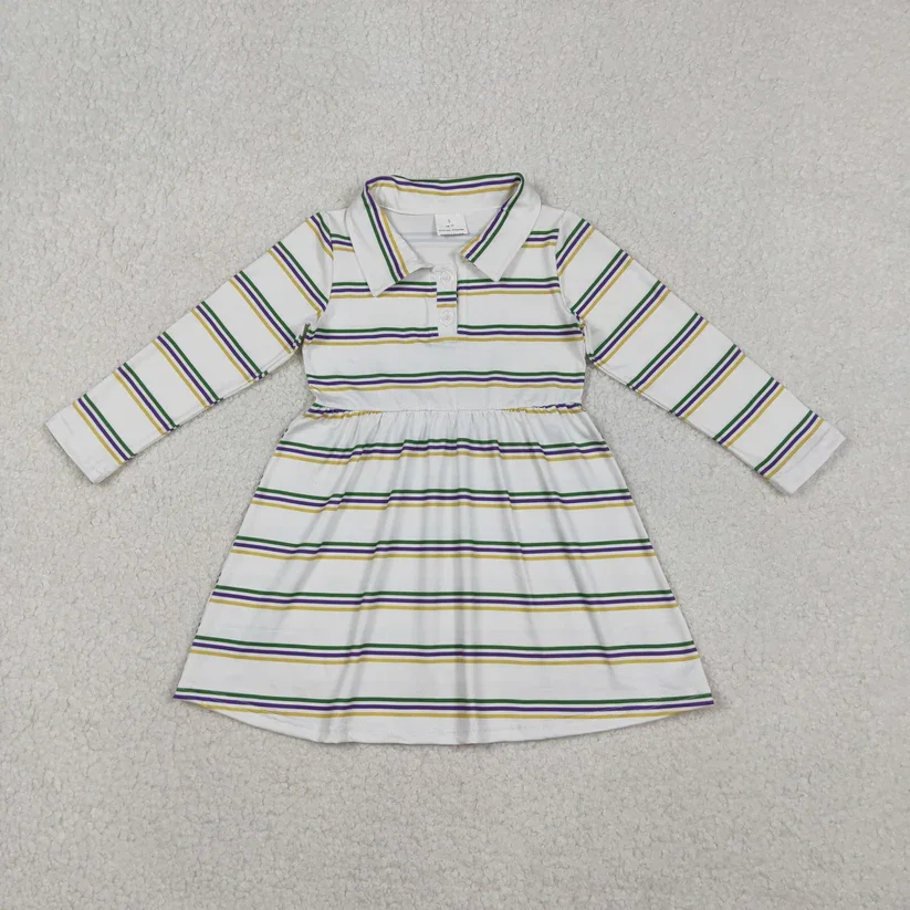 

Новое поступление, оптовая продажа, платье до колена с длинными рукавами для маленьких девочек Mardi Gras