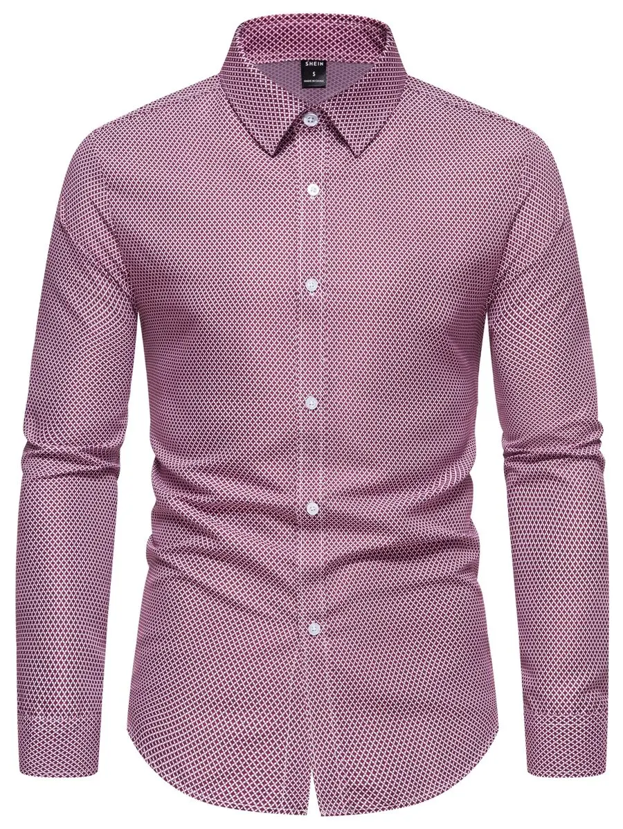 

Men's Slim Fit Geometric Print Long Sleeve Button-Down Shirt for Spring Autumn