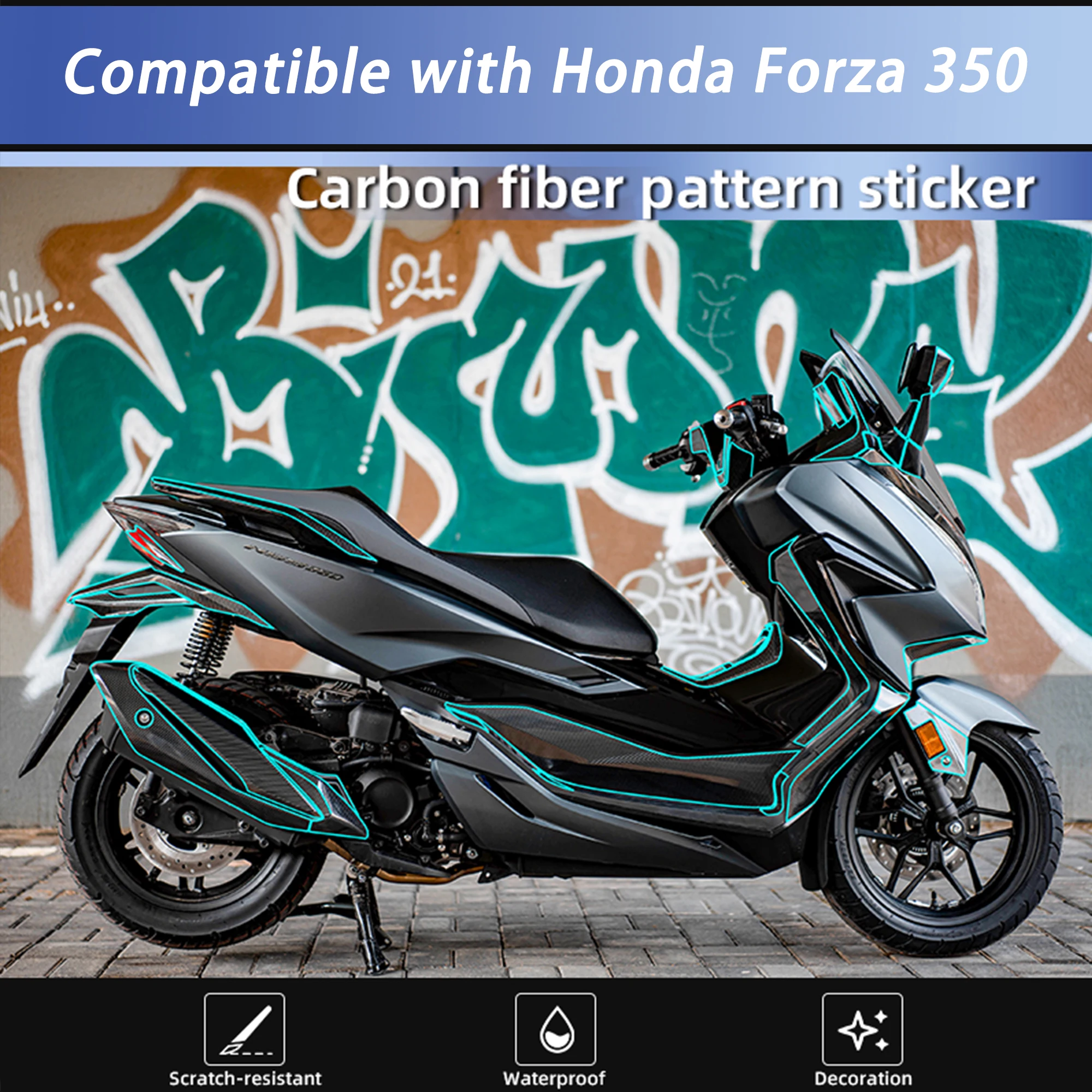 Motorcycle Carbon Fiber Sticker Body Fairing Protective Film Accessories Compatible with HONDA FORZA350 Scratch Resistant Decals
