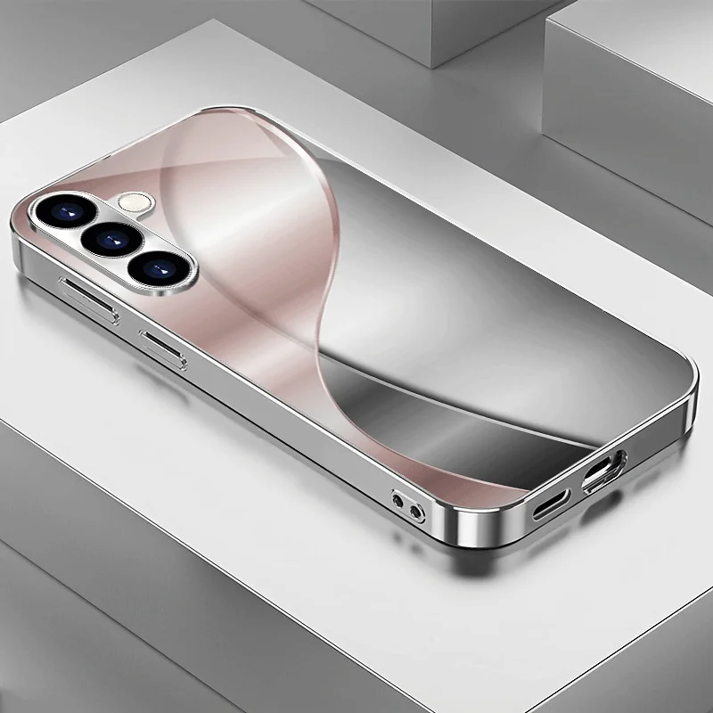 Silver plated fashionable glass phone case suitable for Samsung Galaxy S26 S25 S24 S23 S22 S20 FE/Ultra/Plus hard case