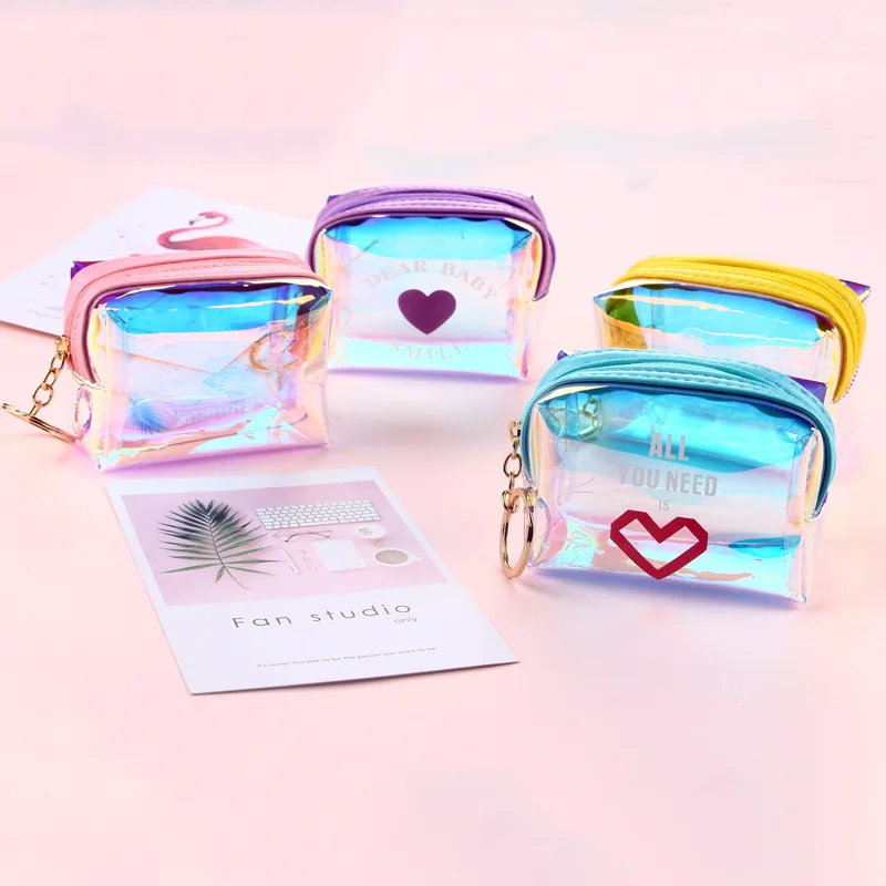 Estuche de maquillaje transparente de PVC para mujer, bolsa organizadora de belleza láser, Mini bolsa de gelatina para mujer, bolsa de cosméticos