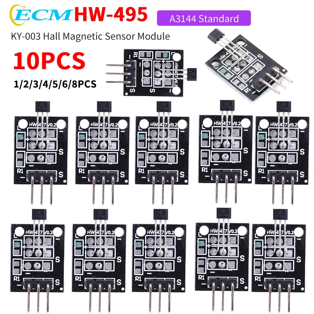 1-10PCS KY-003 A3144 Standard Hall Magnetic Sensor Module Work with Arduino Board Hall Effect Magnetic Sensor Module for Arduino