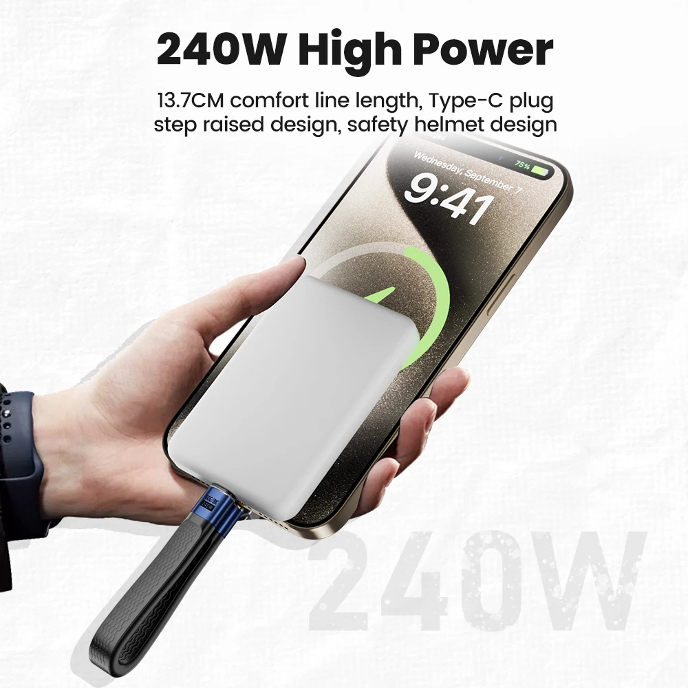 240 واط المحمولة قصيرة نوع C إلى نوع C كابل USB4 كابل نقل البيانات USB C شحن سريع المفاتيح كابل آيفون 15 سامسونج