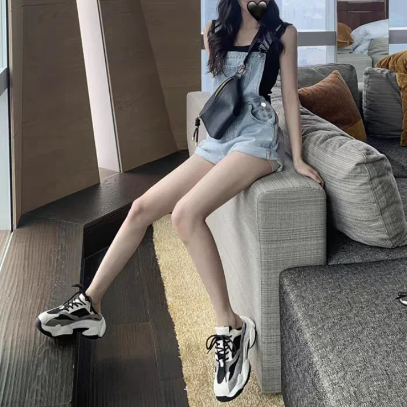 Romper wanita Denim ketat musim panas gaya Preppy santai wanita Chic Ulzzang kancing Retro Harajuku 2023 desain kepribadian playsuit