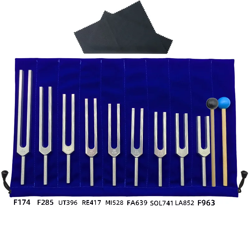 Silver Aluminum Alloy Tuning Fork Set 174HZ,285,396,417,528,639,741,852,963HZ Instrument Accessories