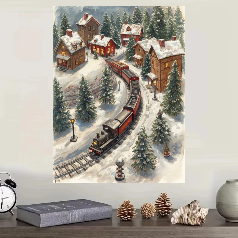 Jigsaw Puzzles Scenery Winter Snow Village Steam Train Wall Decor 500/1000/1200/2000 PCS for Living Room Bedroom Gift