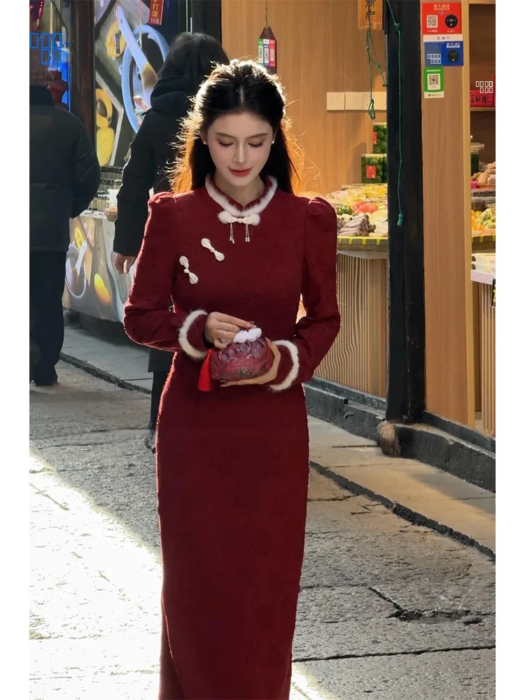 

Новый китайский пуховый комплект Jaet And Qipao Dr Set, элитный зимний модный женский костюм Long Sve из полиэфирного волокна