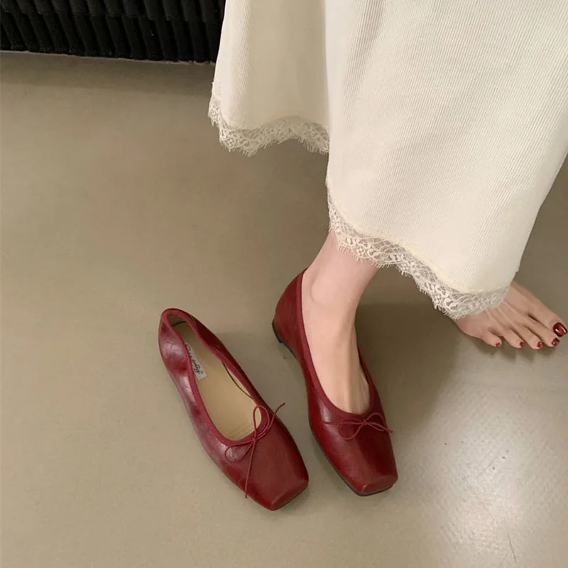 Modische Ballerinas für Damen, höhenverstärkende Slip-On-Schuhe, flache Damenschuhe mit Schleifenknoten, neue Frühlings- und Herbstkollektion. – Detail 4