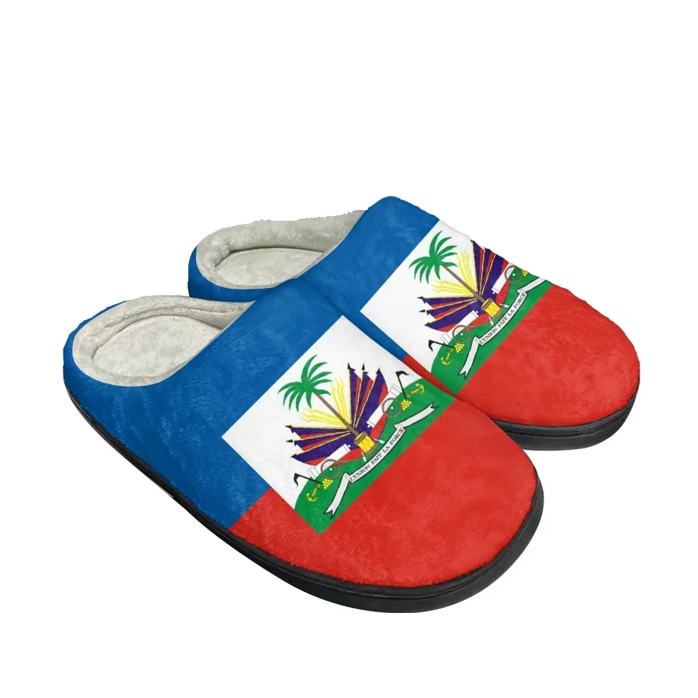 Hete Grote Haiti Vlag Katoen Custom Slippers Heren Dames Nieuwste Sandalen Slaapkamer Pluche Indoor Warm Schoenen Thermische Slipper