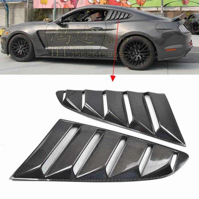 

For Ford Mustang Coupe 1 Pair carbon fiber Louvers Spoiler Panel Rear Side Window Cover Quarter 2015 2016 2017 2018