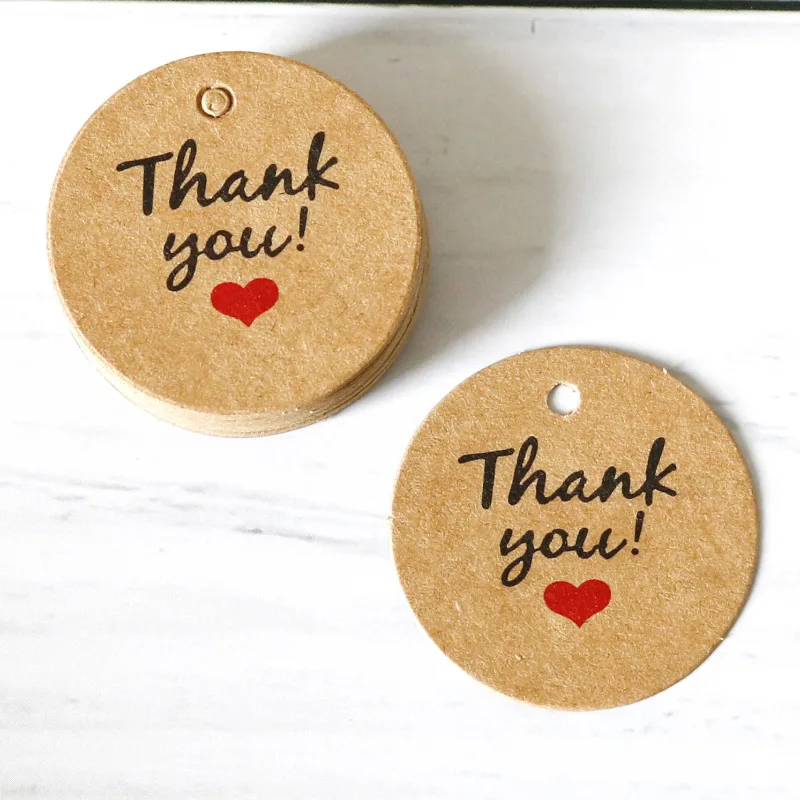 100pcs Kraft Paper Round Tags Thank You Handmade with Love Small Goodie Packaging Supplies Gift Tag Paper Cards Label Tag Decor