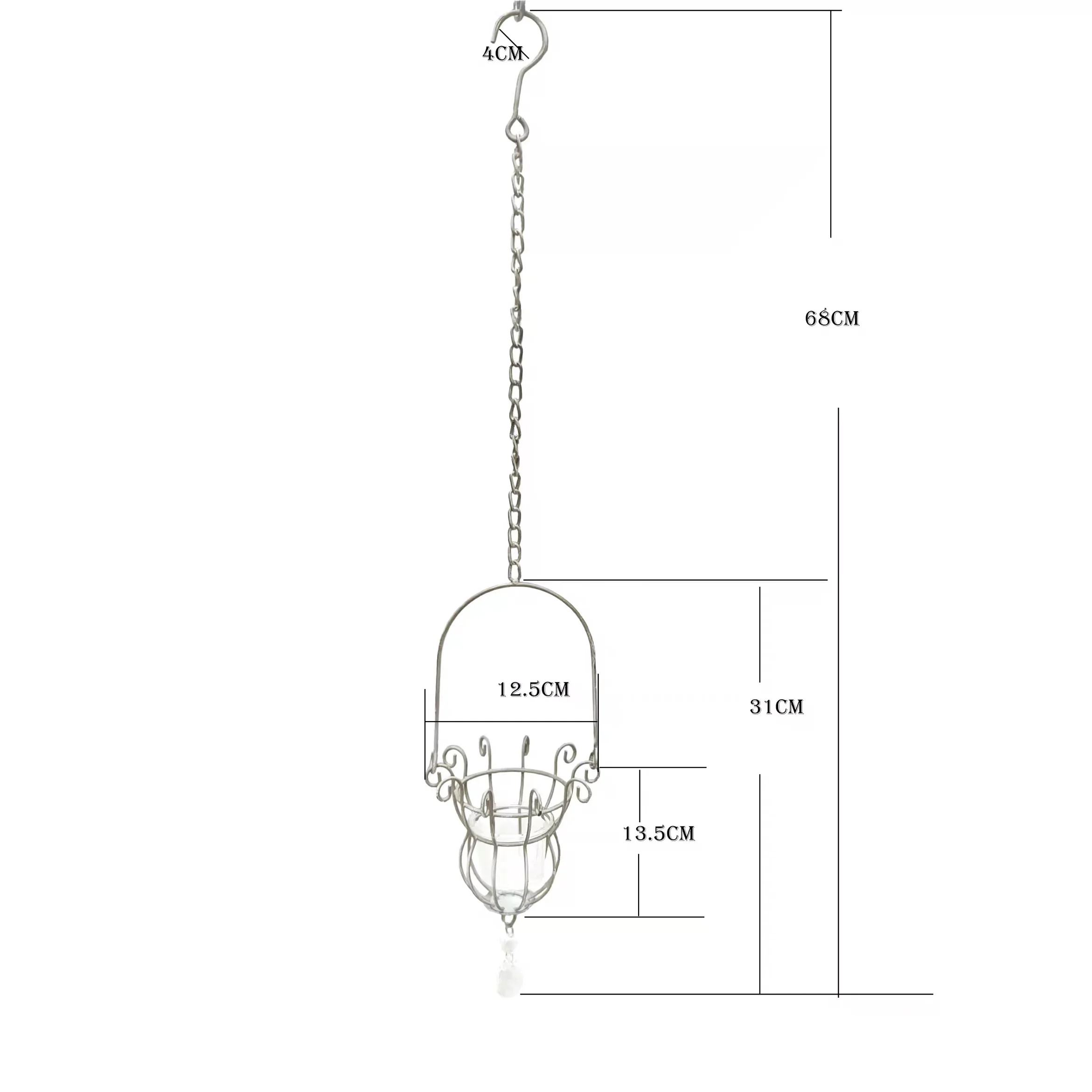 Vintage Hanging Candle Holder Lantern with Glass Cup, Rustic White Iron Tealight Holder for Patio Garden Wedding Decor