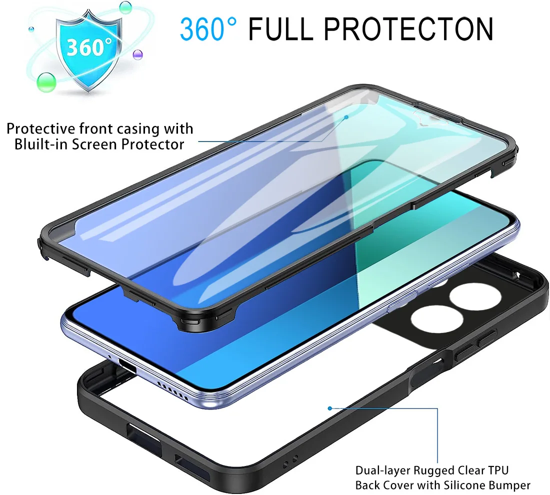 360° Full Cover Protective Case For Xiaomi Redmi Note 13 12 10 11 Pro Double Sided Soft Case For Redmi Note 13 Pro Plus 5G 4G