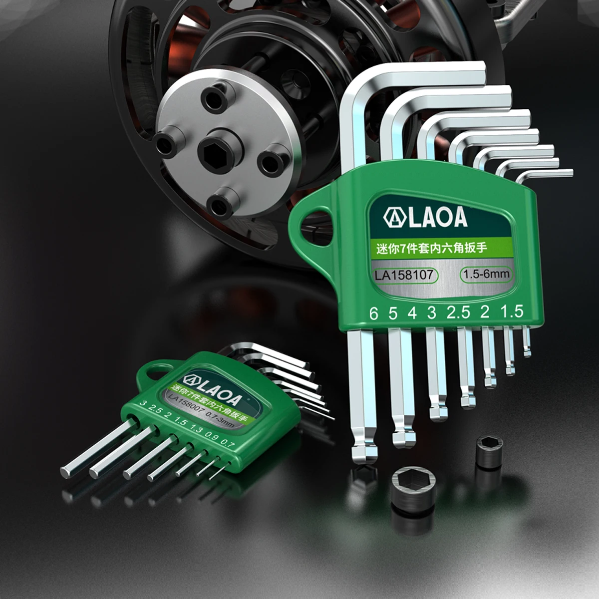 LAOA Mini-Inbusschlüssel-Set S2 Legierungsstahl Flach- & Kugelkopf 0,7-6mm Lang- & Kurzarm-Inbusschlüssel Werkzeugset für Fahrradreparatur 7-teilig