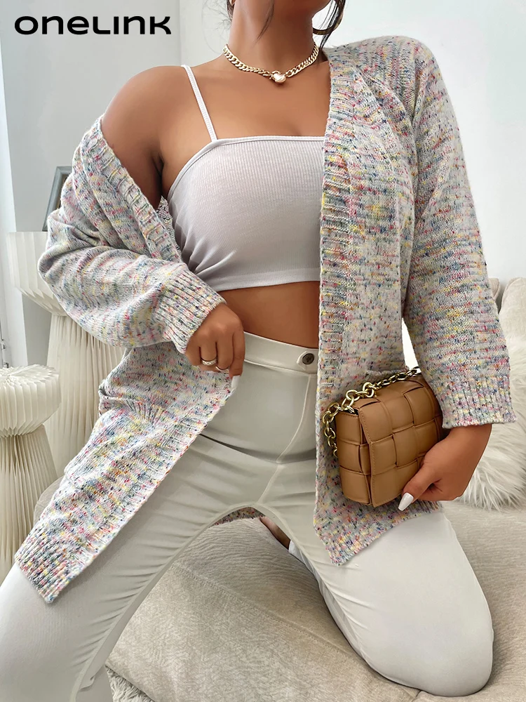 

ONELINK Plus Size Long Sweater Stockinette Brioche Stitch Light Multiple Color Open Cardigan Clothes Casual Oversize Winter 2022