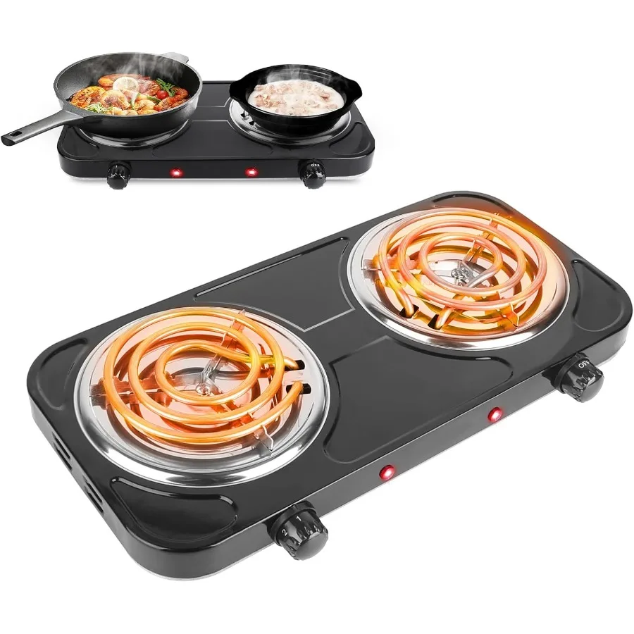 

Электрическая плита мощностью 2000 Вт, портативная электрическая плита, столешница, двойная катушка, горелки с двойным управлением и 5-уровневым контролем температуры